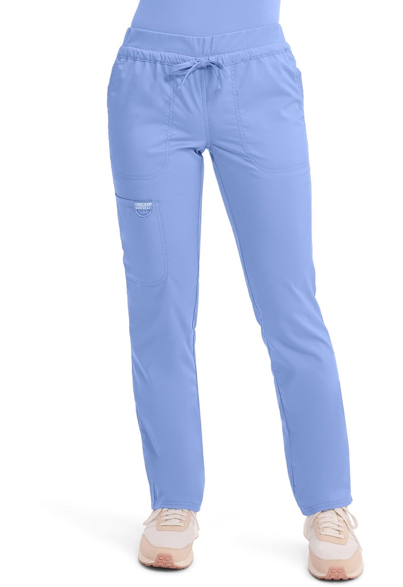 Cherokee Scrubs for Women Mid Rise Tapered Leg Drawstring Pant with 5 Pockets, Cargo Bottom with 2 Way Stretch Fabric - WW105, XL, Ciel Blue - Image 1